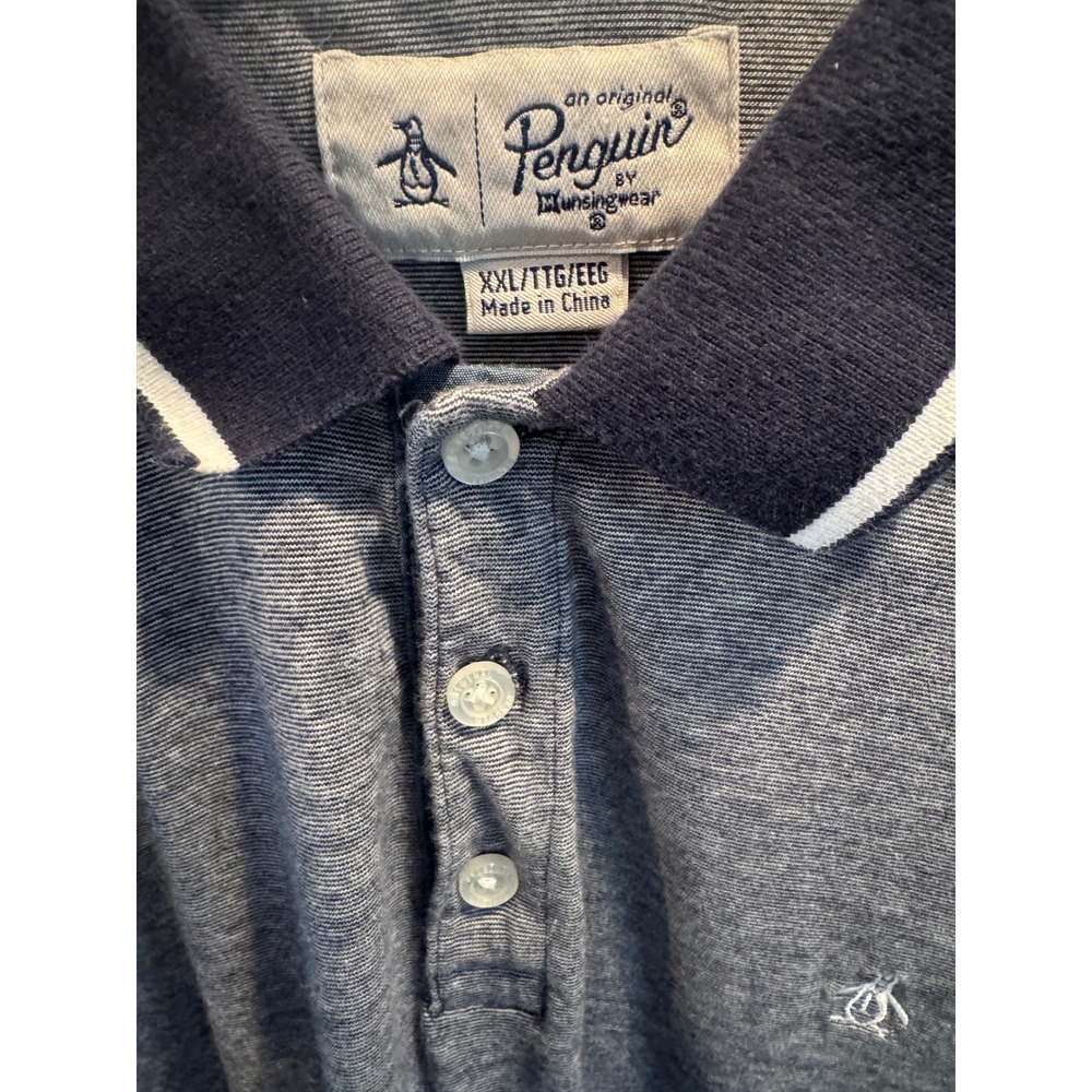 Original Penguin Munsingwear Mens XXL Blue White Micro Stripe Tipped Polo Shirt
